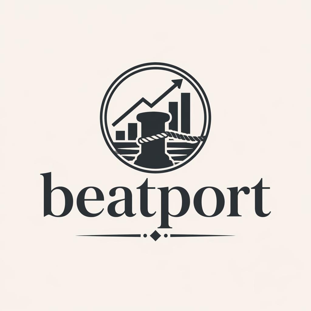 Vintage monochrome wordmark logo with a small icon for beatport, centered on a neutral background in a clean vector style.