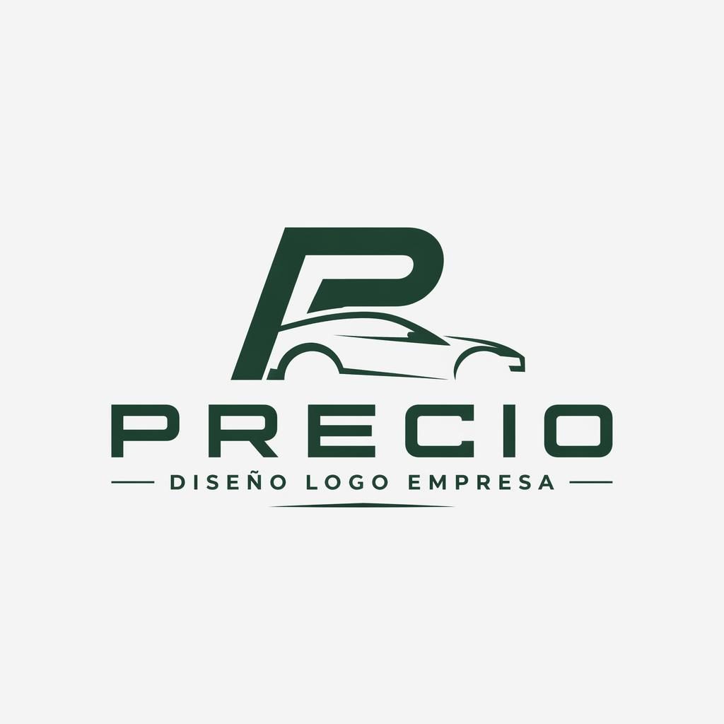 Logotipo automotriz con wordmark e icono en verde bosque, estilo suizo, centrado sobre fondo neutro.