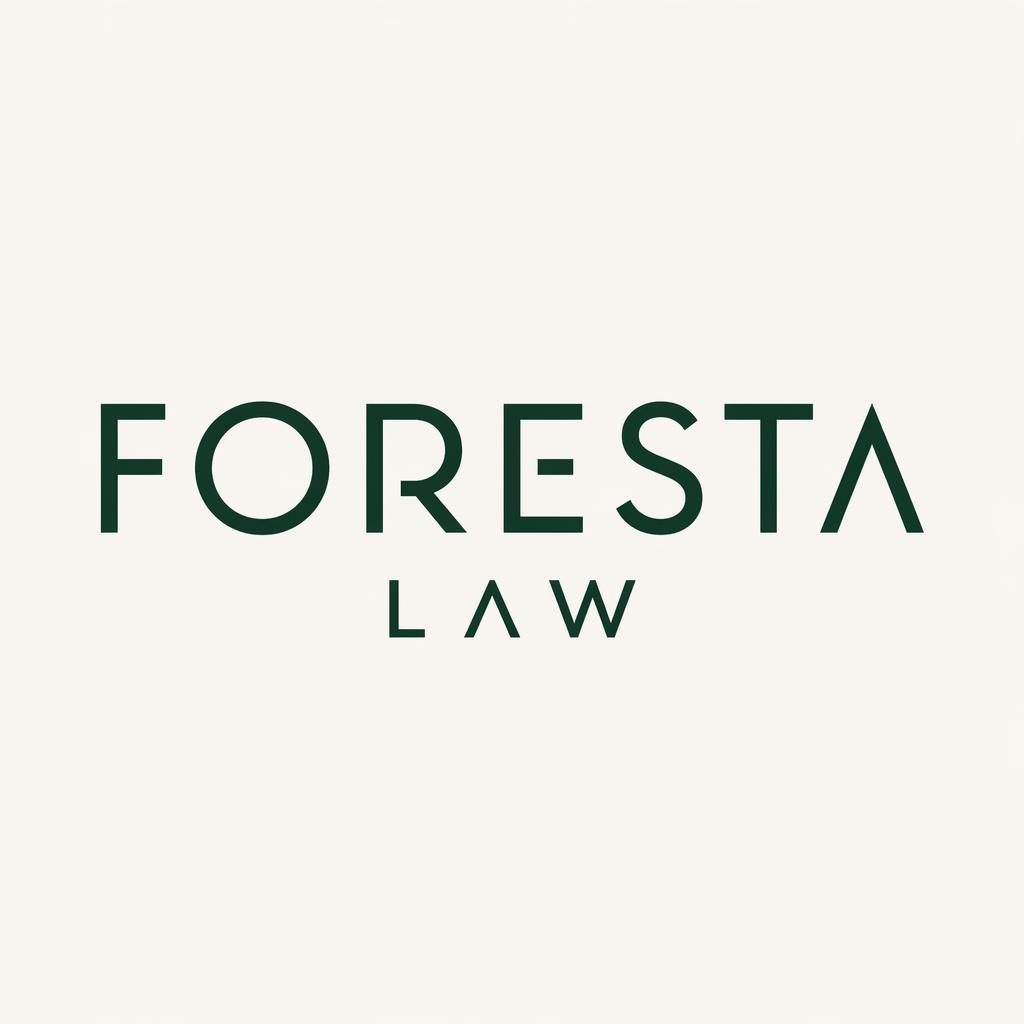 Centered forest green bauhaus-style wordmark logo for law firm on a neutral background, clean vector design.