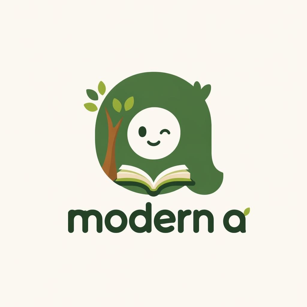 Playful cartoon lettermark logo for Modern A Logo in forest green, centered on a neutral background.