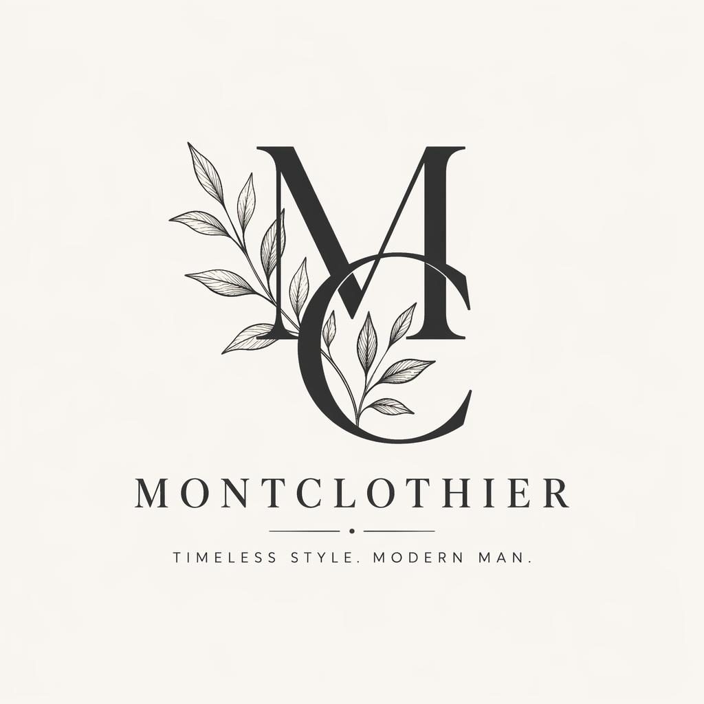 Monogram logo with botanical illustration in a monochrome elegant style on a neutral background, centered and vector clean.