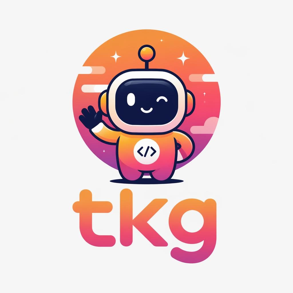 Centered mascot character logo for tkg logo in a playful cartoon style with sunset gradient colors on a neutral background.