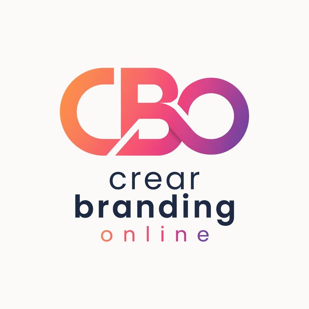 Logo lettermark geométrico de crear branding online con degradado atardecer, centrado sobre fondo neutro.