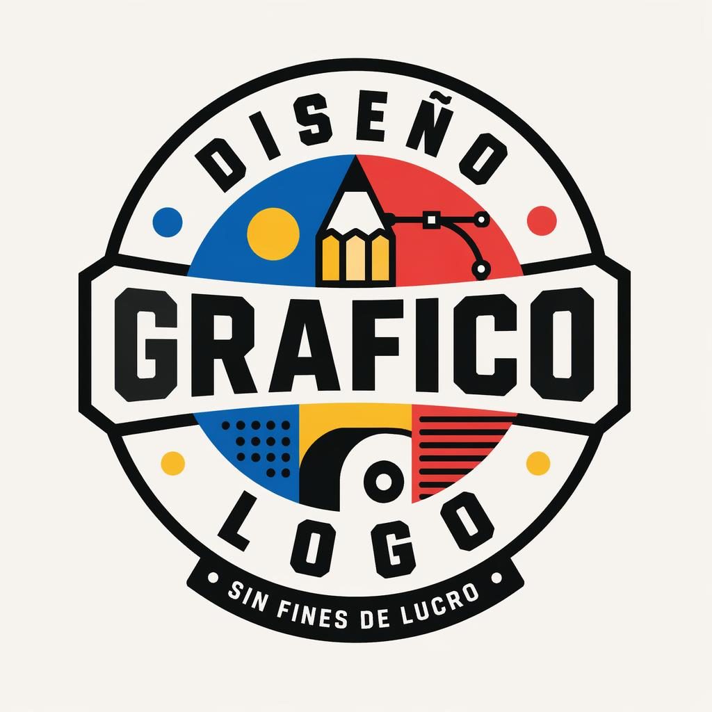 Logotipo tipo emblema para diseño grafico logo, estilo industrial audaz con colores primarios sobre fondo neutro.
