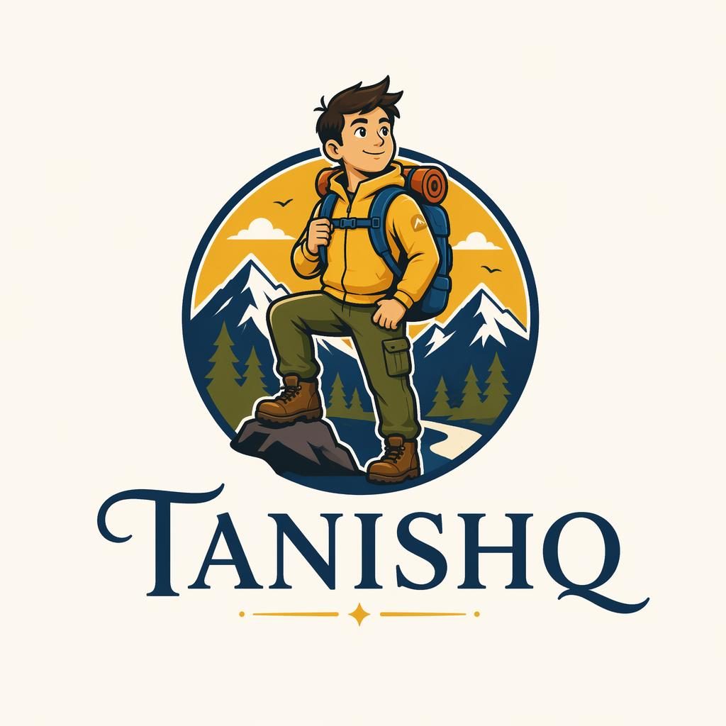Centered mascot logo of Tanishq with elegant serif typography, playful primary colors, and a clean neutral background.