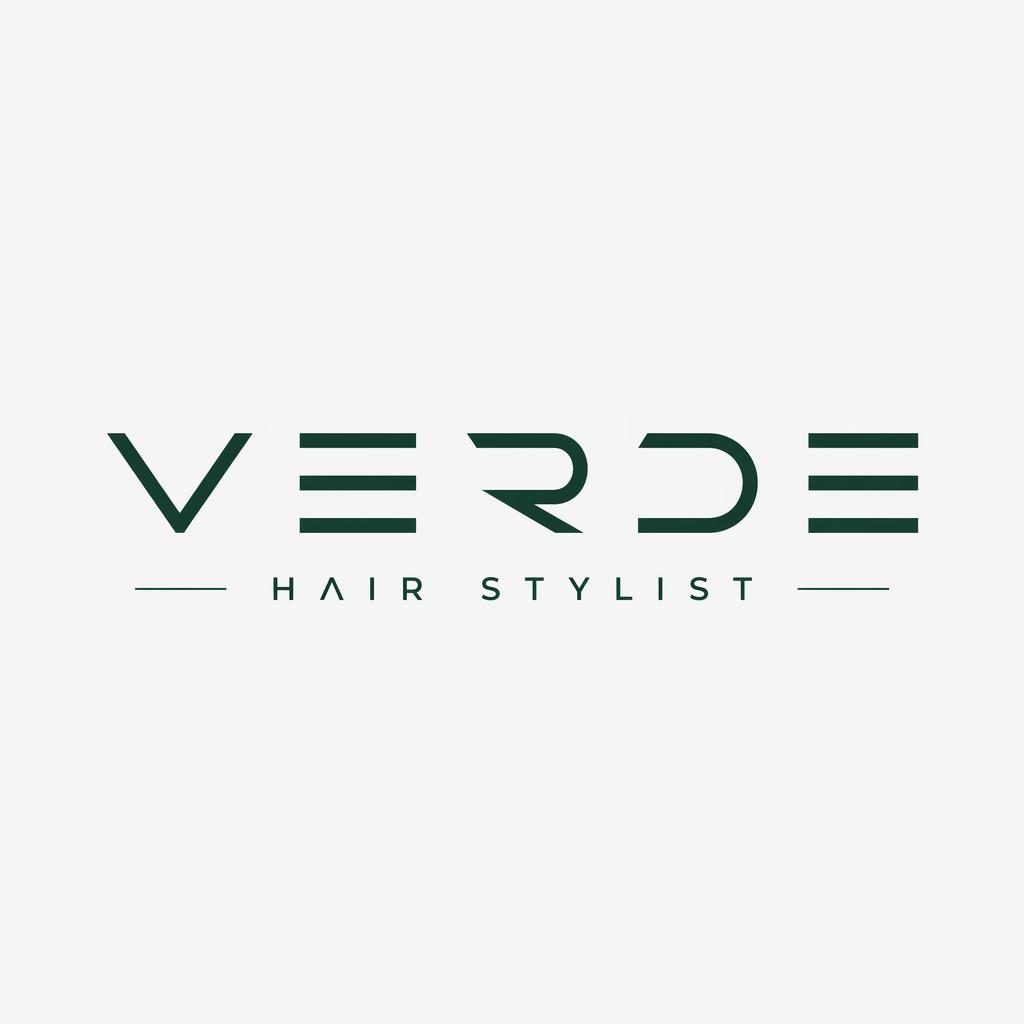 Centered forest green futuristic wordmark logo for hair stylist on a neutral background, clean vector style.