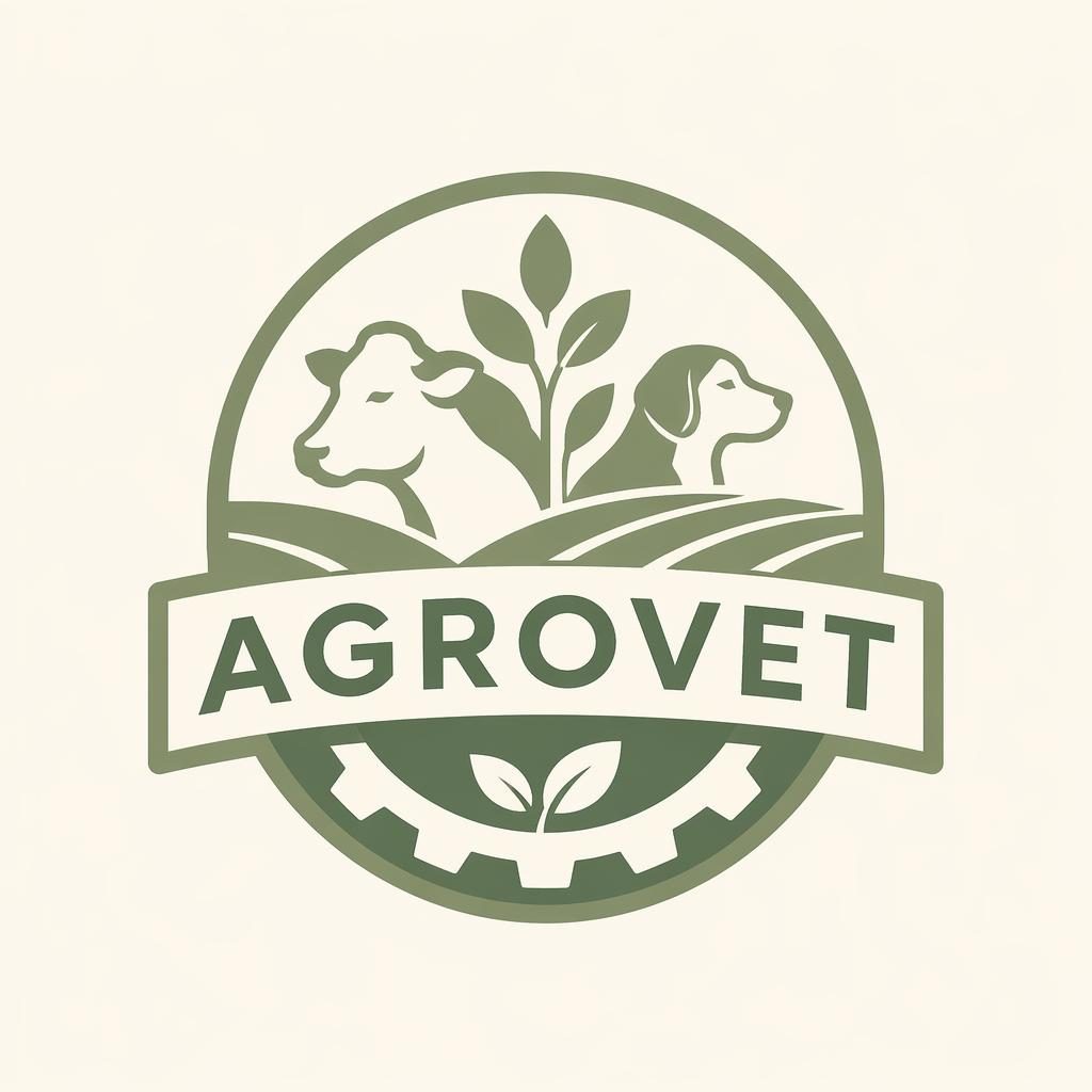 Modern minimalist emblem logo for Agrovet in sage and cream, centered on a neutral background with clean badge styling.