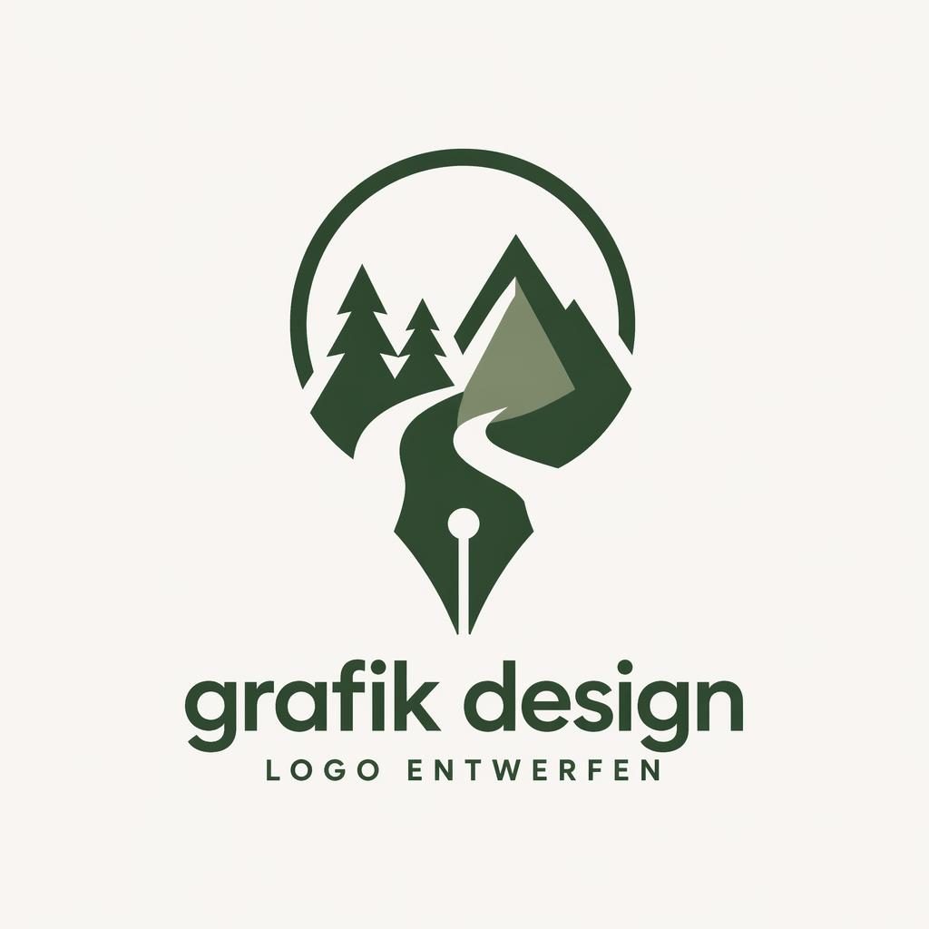 Modernes minimalistisches Outdoor-Logo mit abstraktem Symbol in Waldgrün, zentriert auf neutralem Hintergrund.