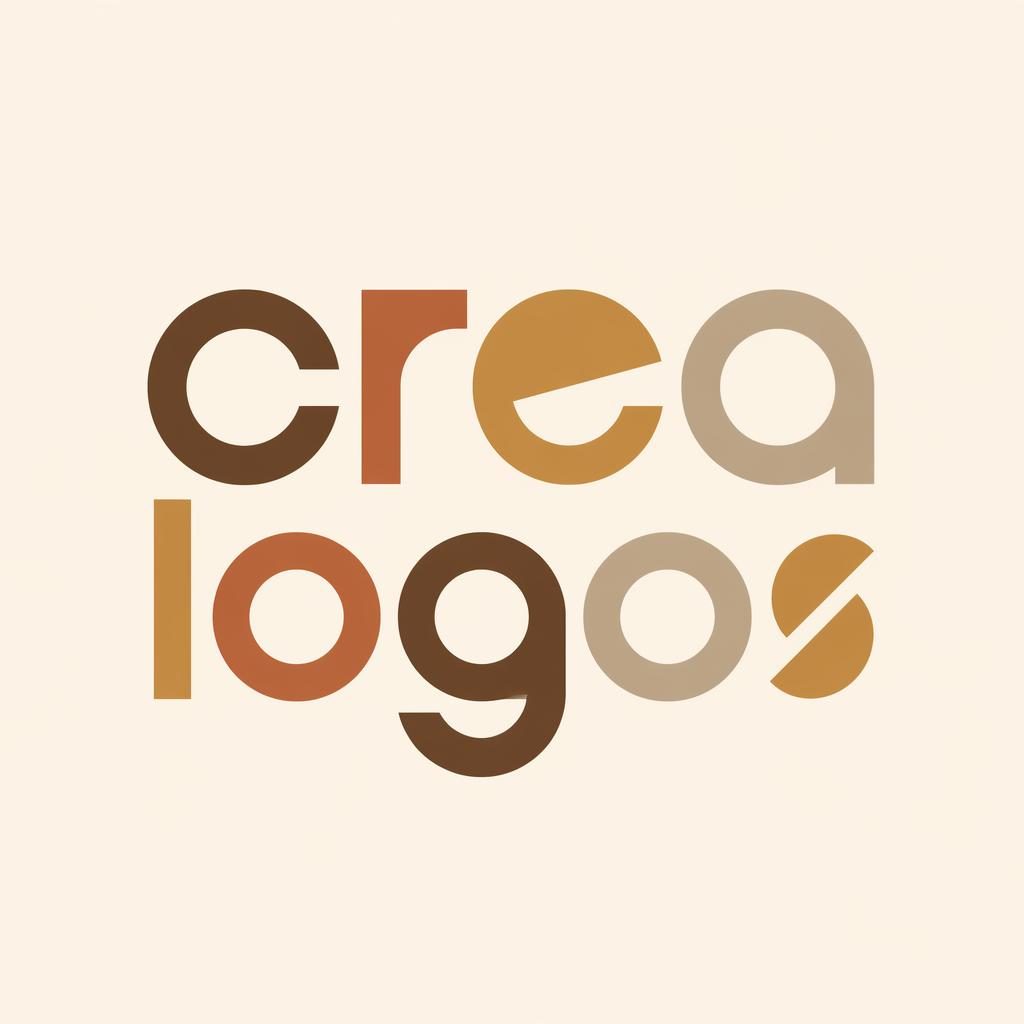 Logo tipográfico centrado de crea logos en estilo Bauhaus, tonos tierra cálidos y fondo neutro