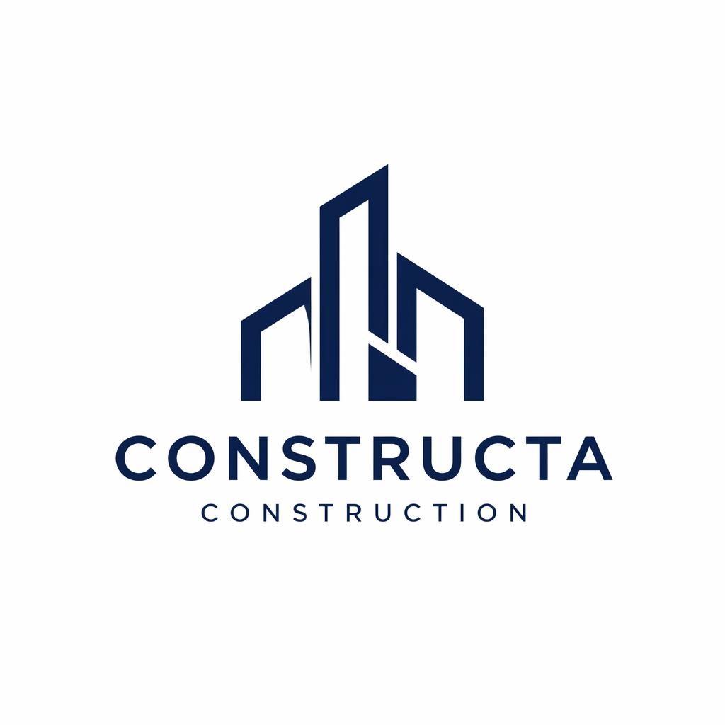 Modern minimalist construction logo with an abstract navy and white symbol and matching brand typography centered on a neutral background.