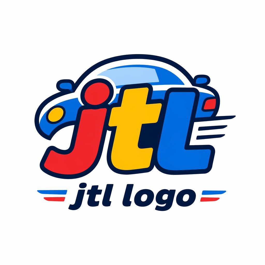 Centered JTL lettermark logo in a playful cartoon style with a primary color palette on a neutral background.