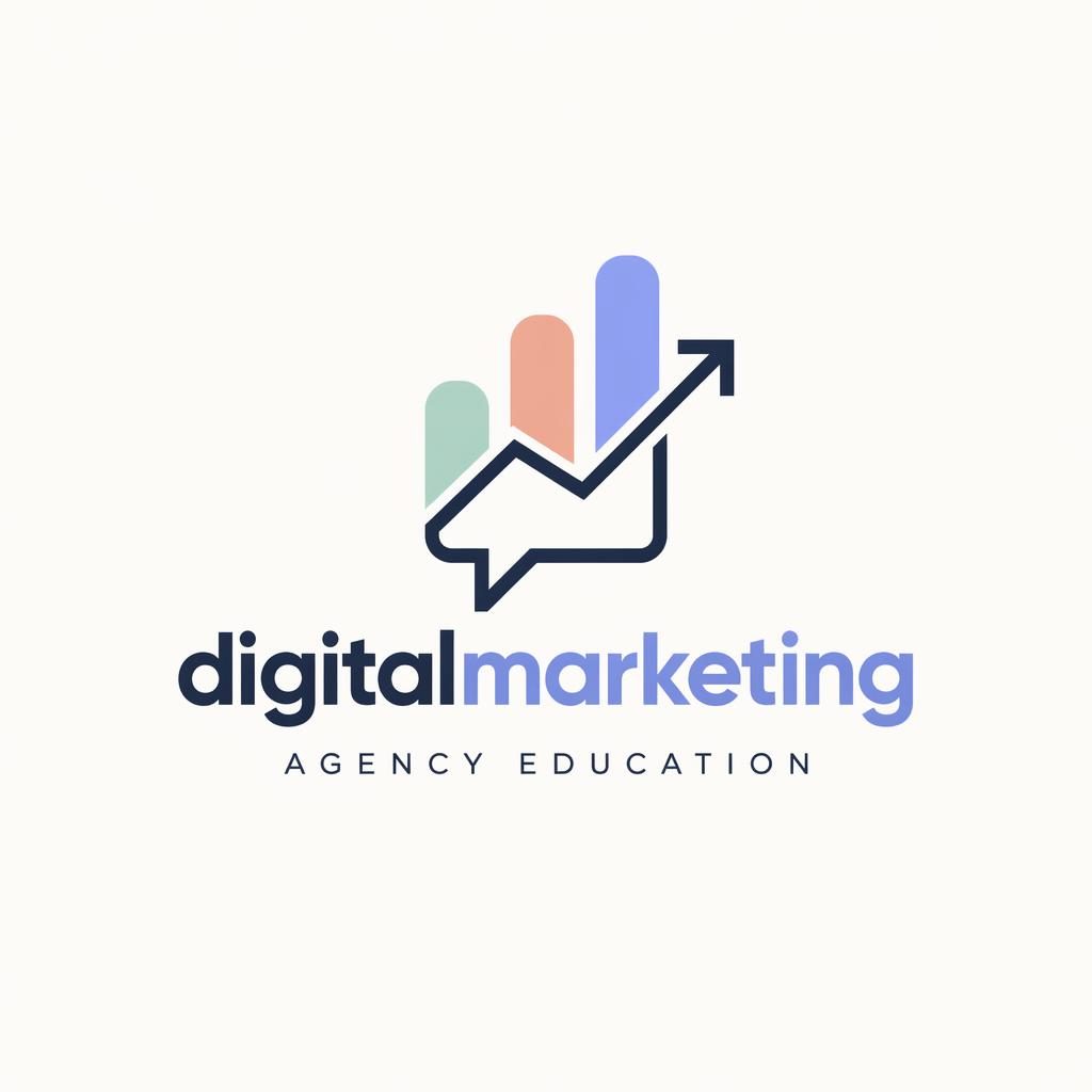 Wordmark with icon for a digital marketing agency logo design in Swiss style, pastel colors, centered on neutral background.