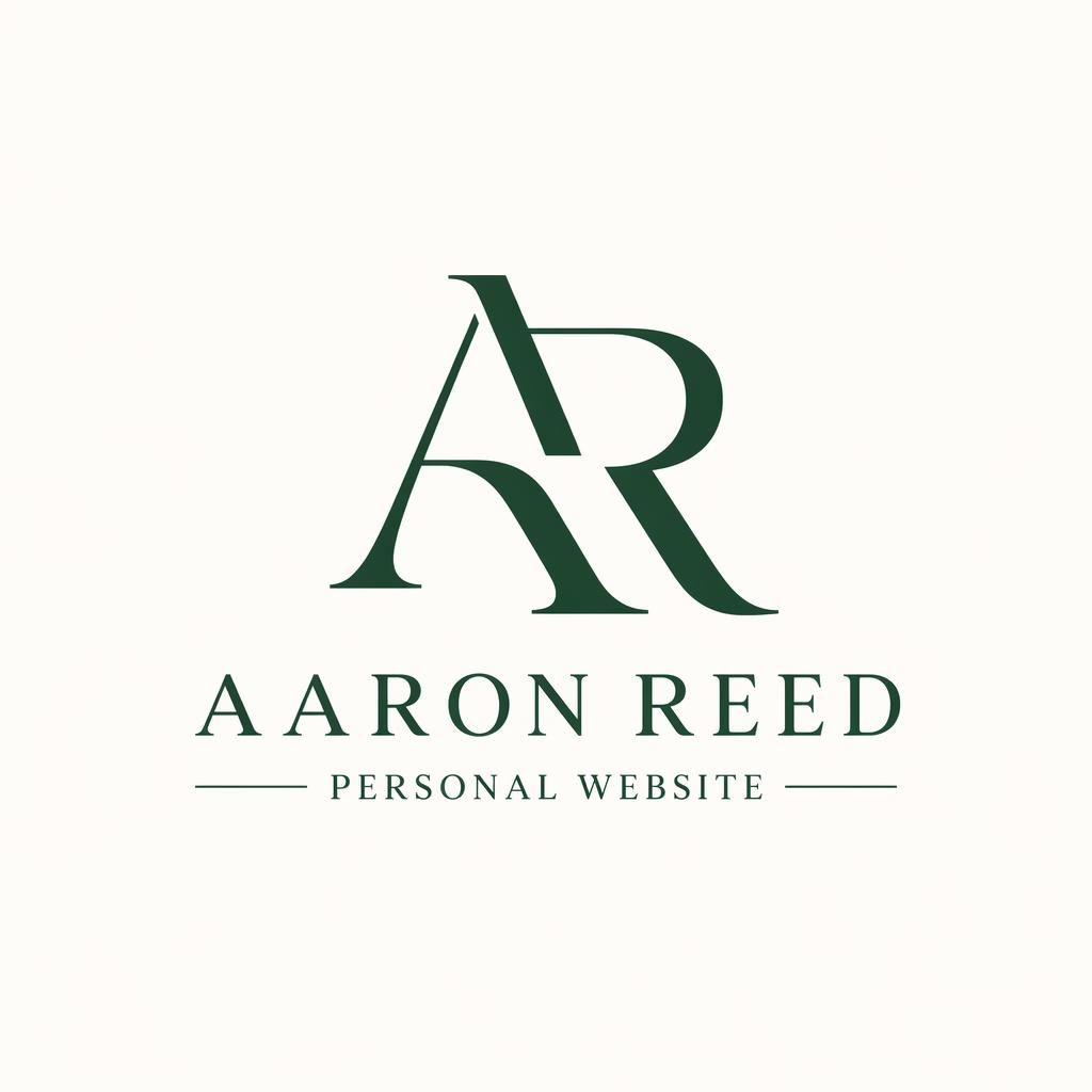 Centered lettermark logo for personal website logo in elegant serif typography, forest green on a neutral background.
