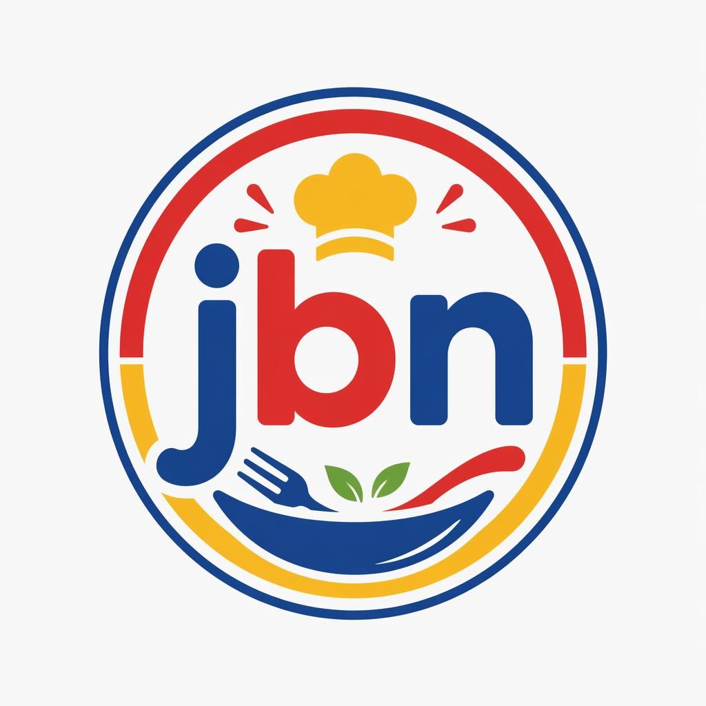 Modern minimalist emblem logo for jbn logo with playful primary colors, centered on a neutral background.