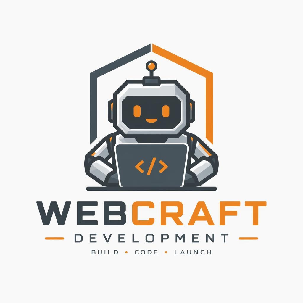 Geometric mascot logo for a web development company in industrial gray and orange, centered on a neutral background.