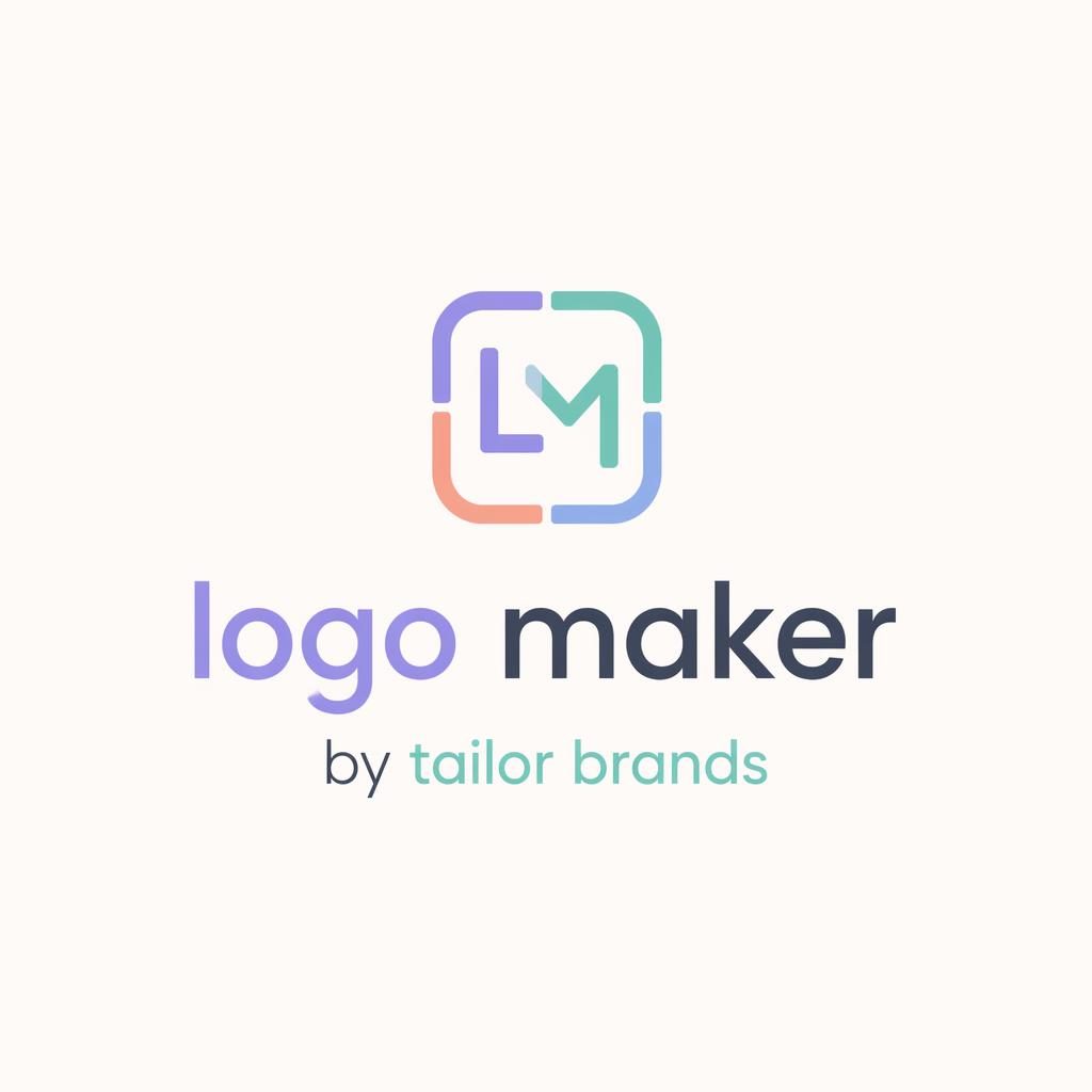 Centered pastel Swiss-style wordmark logo with icon for Logo Maker by Tailor Brands on a neutral background.