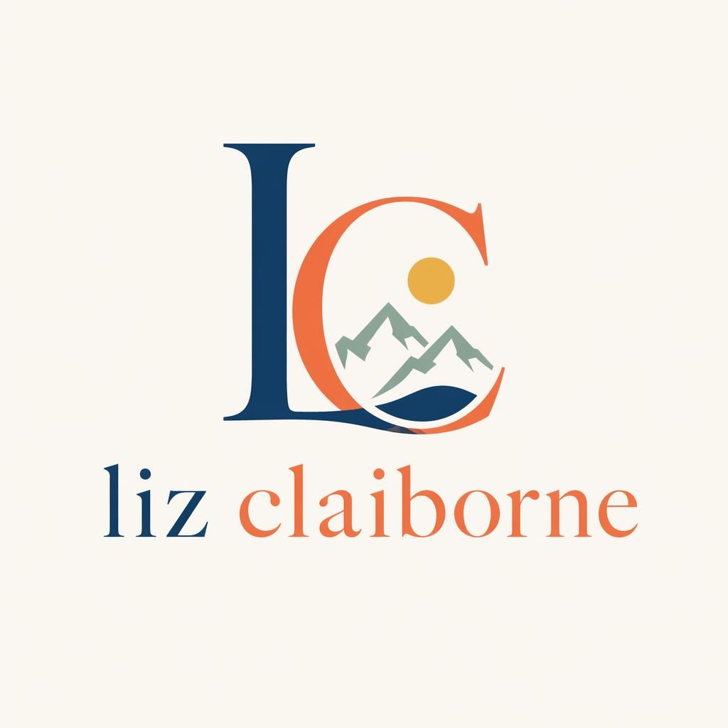 Centered lettermark logo for liz claiborne logo in elegant serif typography with a playful primary color palette.