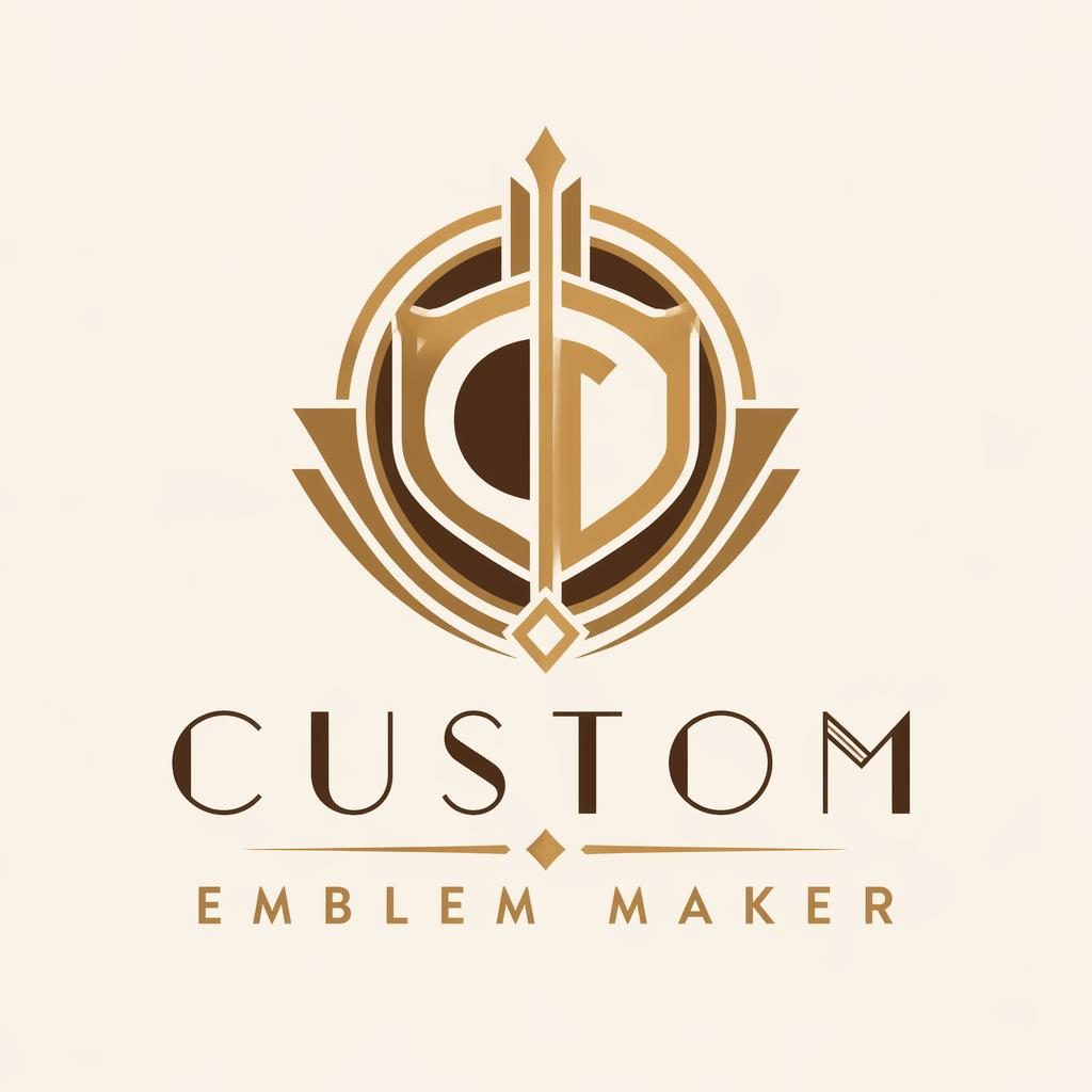 Abstract art deco luxury logo for custom emblem maker in warm earth tones, centered on a neutral background.