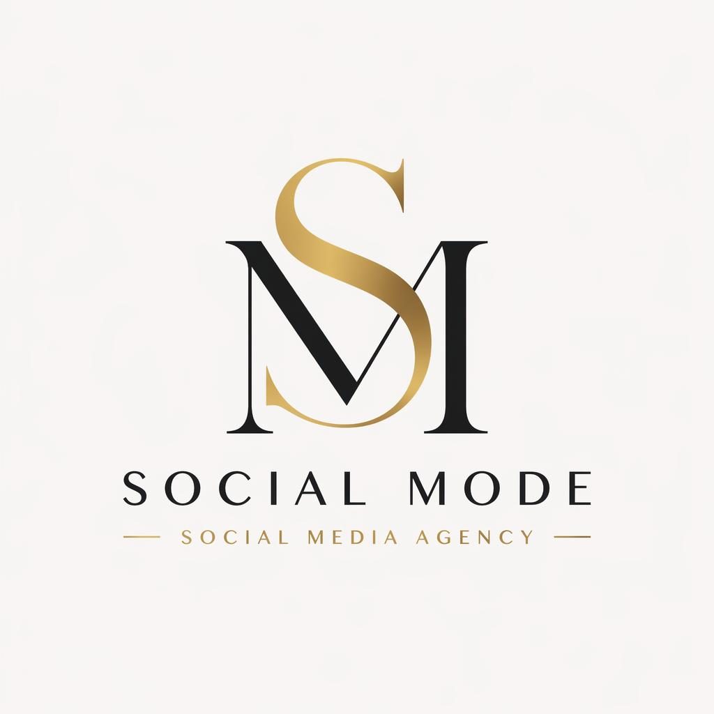 Centered black and gold monogram social media agency logo in Swiss luxury style on a neutral square background.
