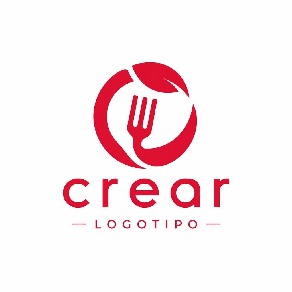 Logotipo abstracto para restaurante con símbolo minimalista en rojo y blanco, nombre de marca centrado sobre fondo neutro.