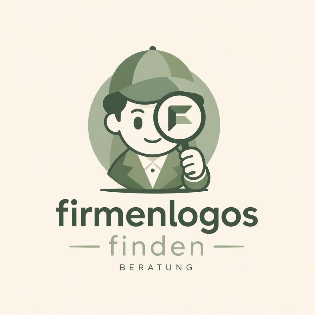 Geometrisches Maskottchen-Logo in Salbei und Creme mit Schriftzug firmenlogos finden, zentriert auf neutralem Hintergrund.