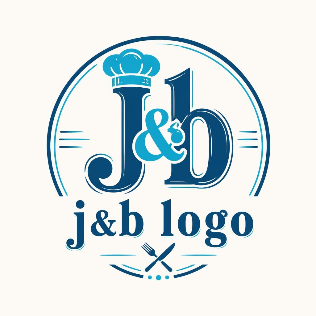 Centered J&B monogram logo in vintage retro style, blue and cyan vector design on a neutral square background.