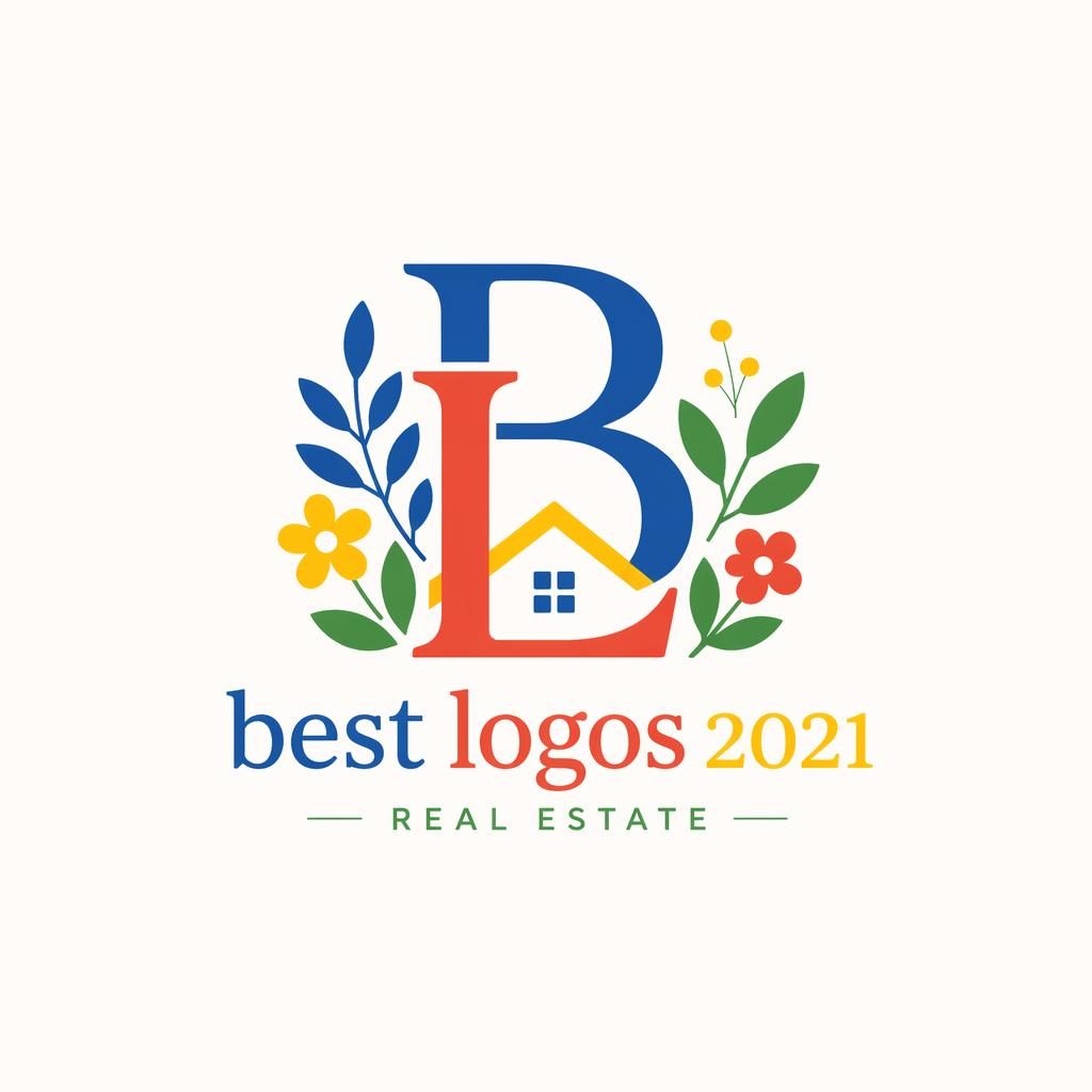 Botanical illustrated monogram logo for best logos 2021 in a playful primary color palette on a neutral background.