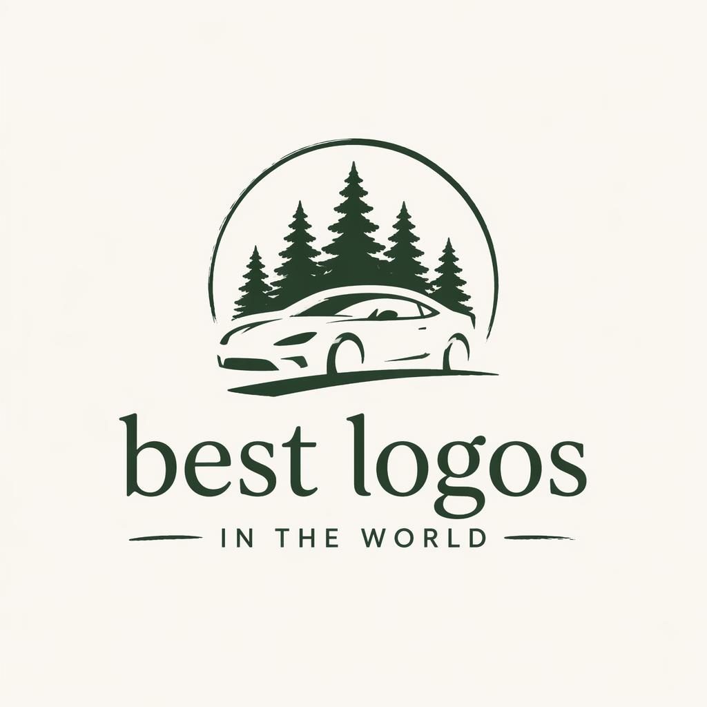Forest green hand-drawn automotive logo with wordmark and organic icon, centered on a neutral square background.