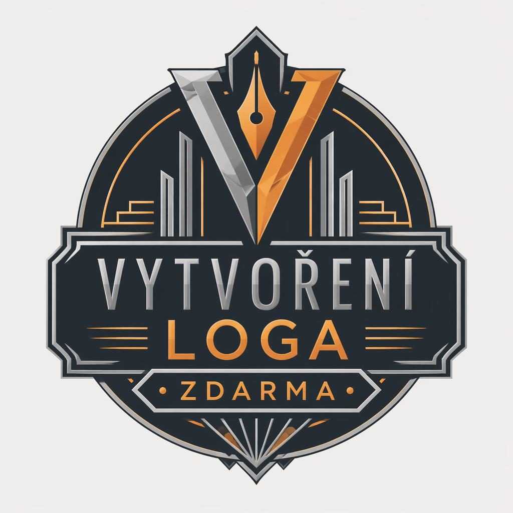 Emblémové logo s textem vytvoření loga zdarma v art deco stylu, šedá a oranžová, na neutrálním pozadí.