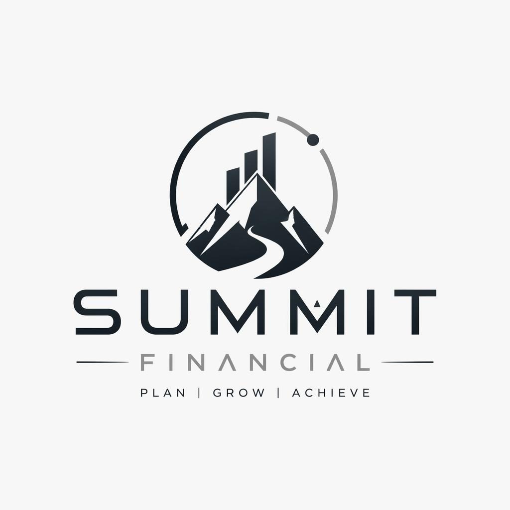 Monochrome futuristic financial services company logo with wordmark and outdoor-inspired icon on a neutral background.