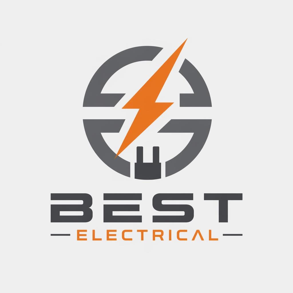 Abstract symbol logo for Best Electrical with gray and orange industrial styling on a clean neutral background.