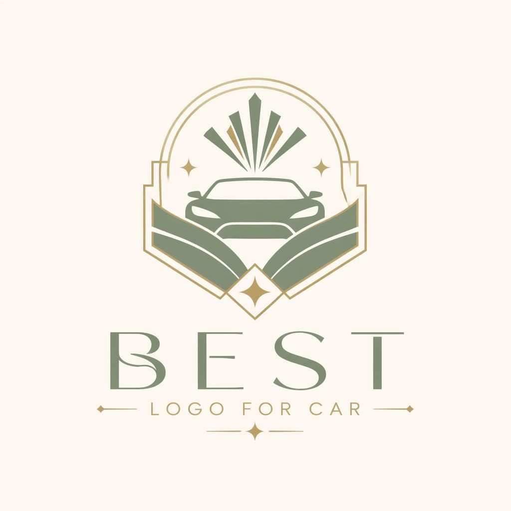 Abstract art deco logo in sage and cream with elegant brand typography, centered on a neutral square background.