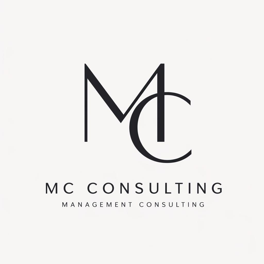 Monogram management consulting logo in Swiss international style, monochrome elegant design on a neutral background.