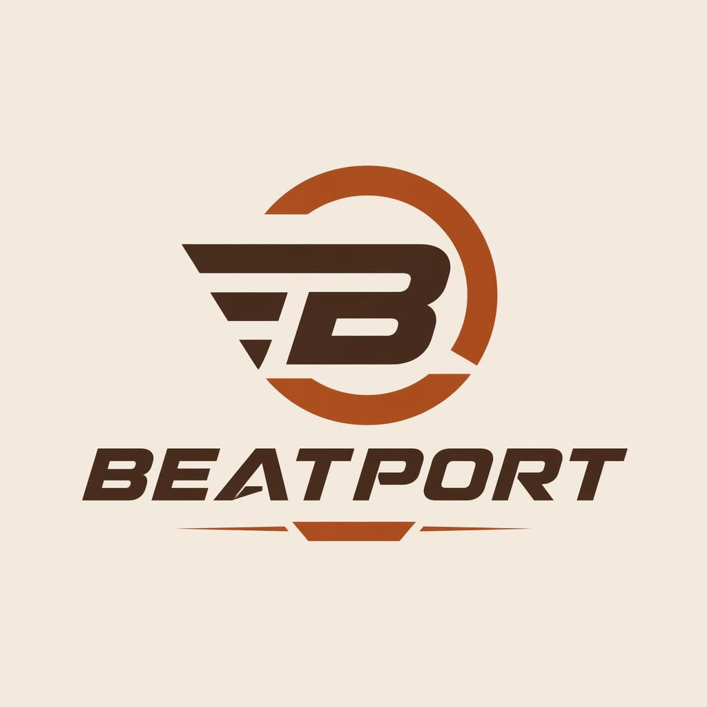Abstract automotive beatport logo with bold industrial symbol and matching text in warm earth tones on a neutral background.