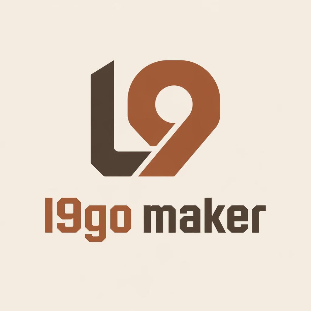 Centered abstract symbol logo for l9go maker with bold industrial typography in warm earth tones on a neutral background.
