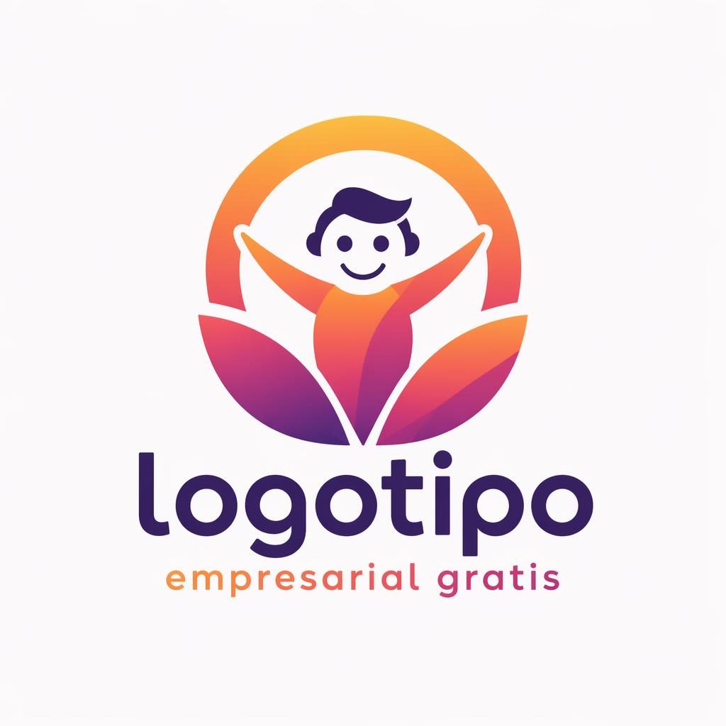 Logo de salud y bienestar con mascota geométrica, degradado atardecer, composición centrada y fondo neutro.