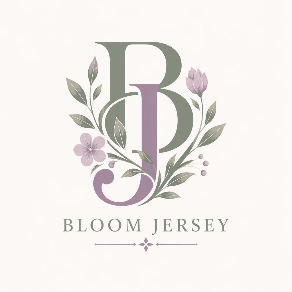 Centered monogram logo for Best Logo for Jersey in botanical illustrated style with soft pastel colors on neutral background