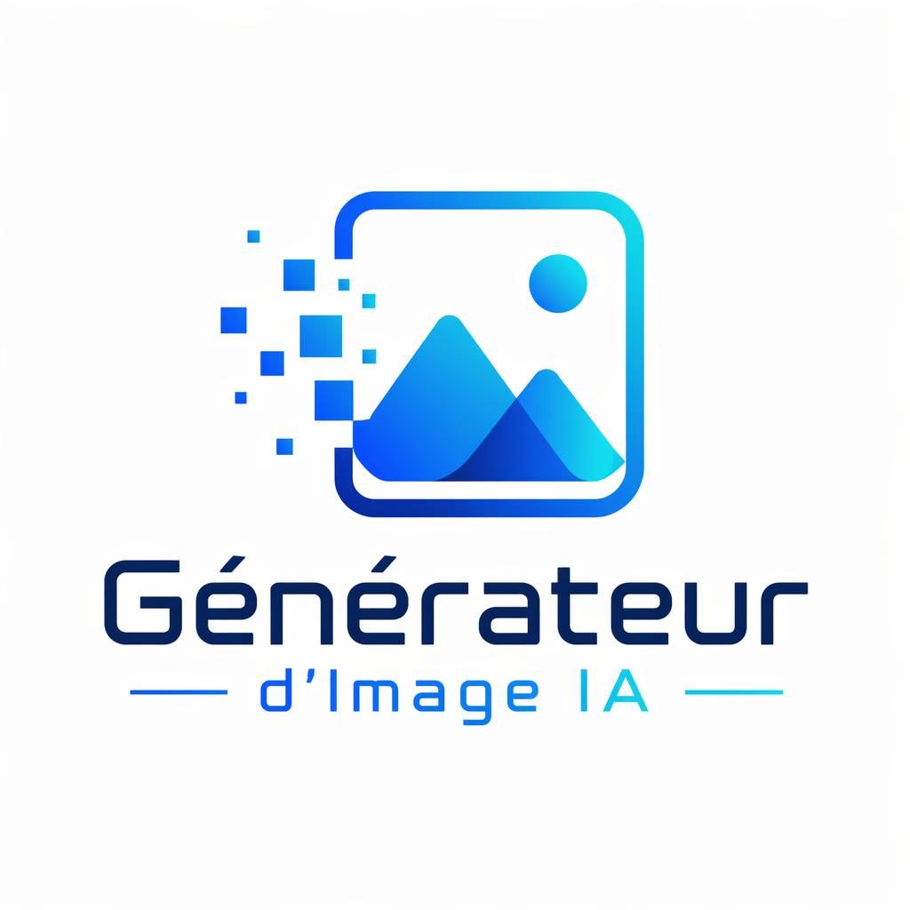 Logo centré avec icône abstraite de génération d’image en bleu et cyan et lettrage Générateur d’Image IA