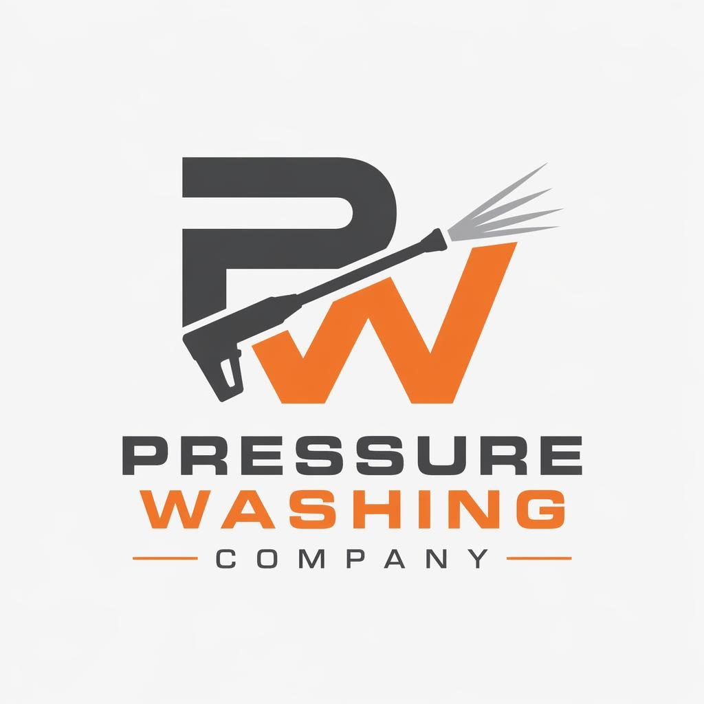 Centered gray and orange monogram logo for a pressure washing company on a neutral background, vector-clean and minimal.