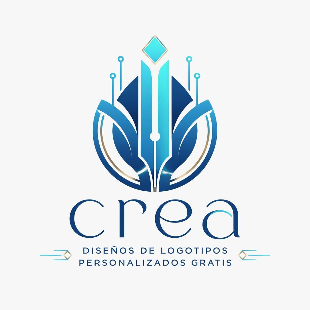 Logo abstracto centrado en azul tecnológico y cian, estilo art decó lujo, con tipografía de marca sobre fondo neutro