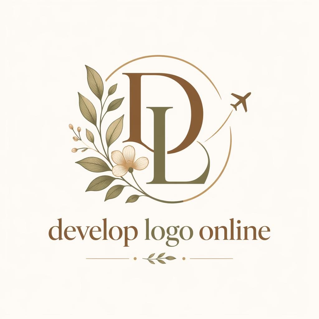 Botanical monogram logo for travel and hospitality in warm earth tones on a neutral background, with matching brand text.