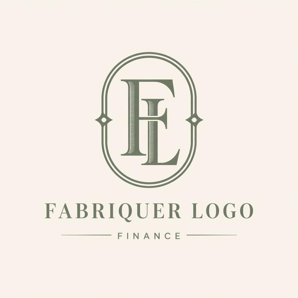 Logo monogramme fintech rétro vintage en vert sauge et crème, centré sur fond neutre avec nom de marque assorti