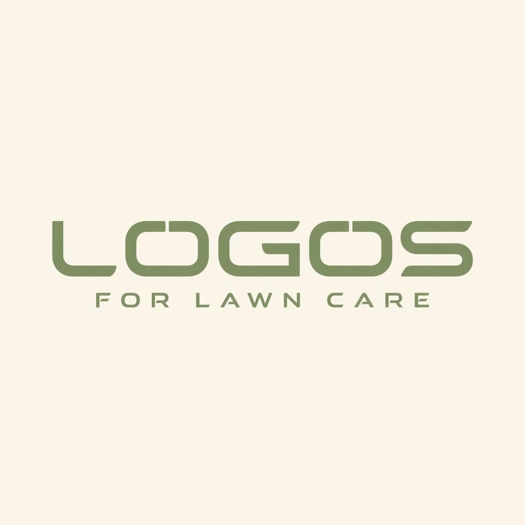 Centered wordmark logo for logos for lawn care in futuristic typography, sage and cream colors on a neutral background.