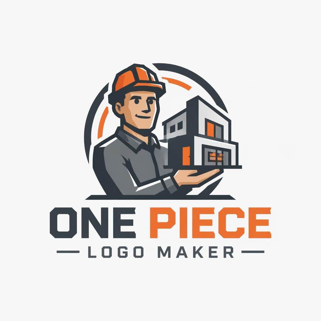 Geometric mascot logo for one piece logo maker in gray and orange with matching brand typography on a neutral background