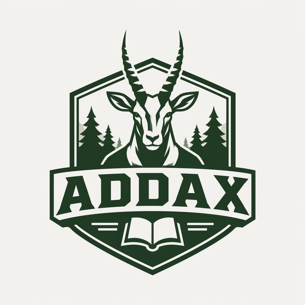 Centered forest green emblem logo for Addax with bold industrial typography on a neutral background