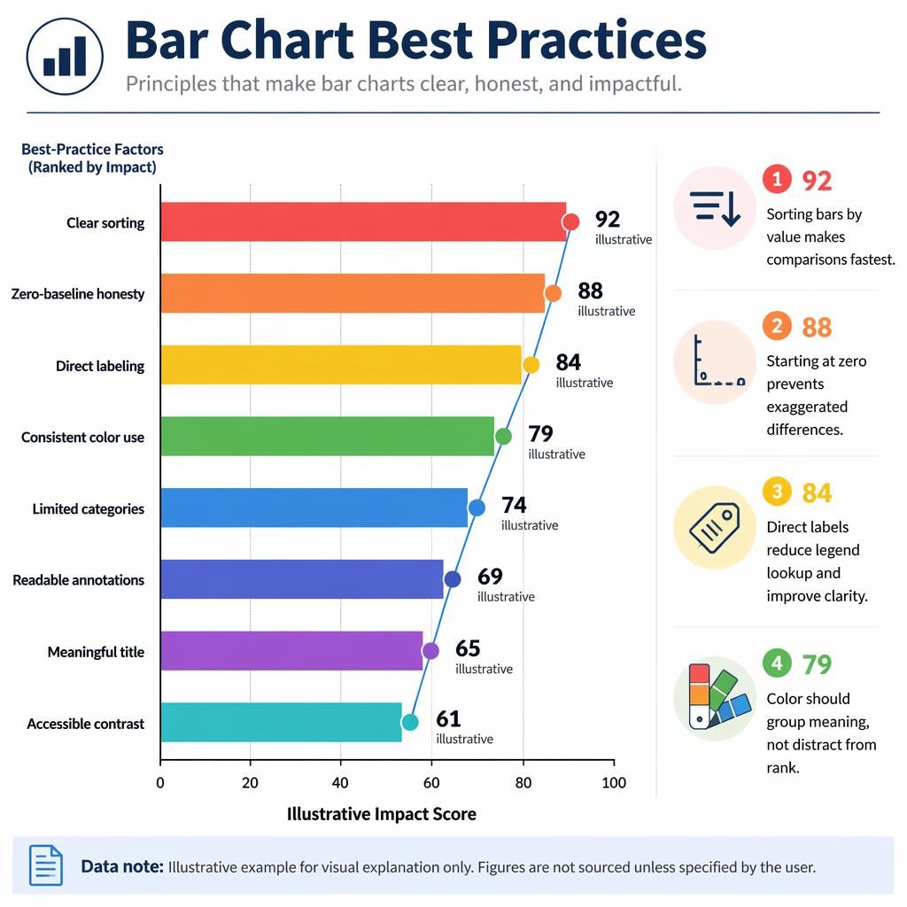 Minimal infographic with a ranked horizontal bar chart, overlay trend line, four insight callouts, and source note in English.