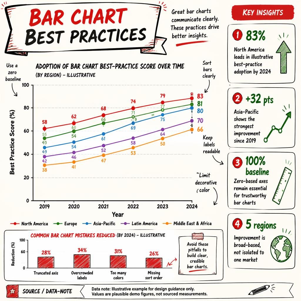 Hand-annotated jovian chart infographic with 5 regional trend lines from 2019 to 2024 and a bar-chart mistakes inset.