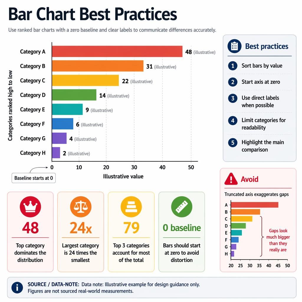 Editorial infographic with ranked horizontal bar chart, best practices panel, callouts, and avoid inset on a clean layout.