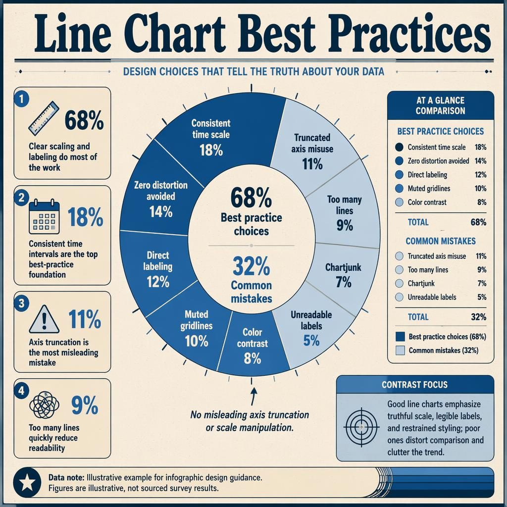 Infografía de visualizacion de datos con gráfico de dona retro, segmentos comparativos, leyenda y notas en inglés.