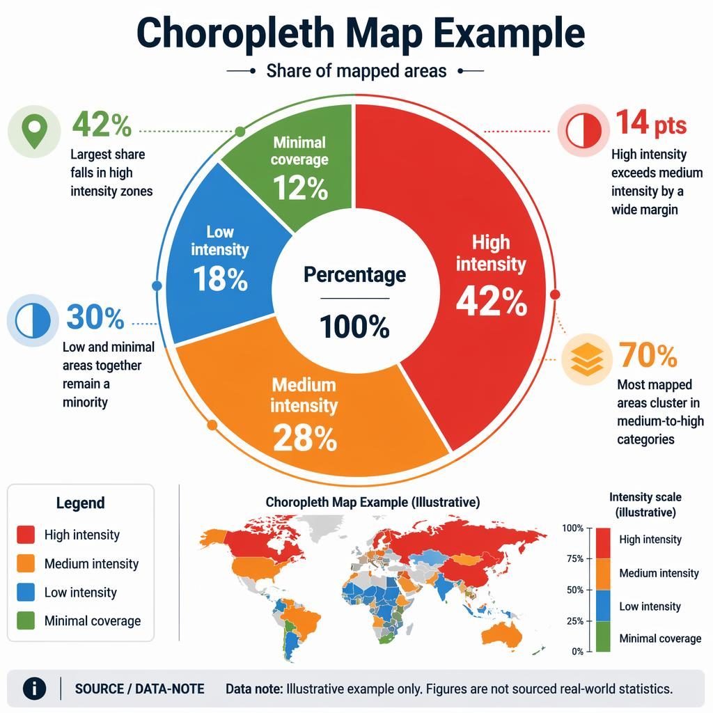 Editorial infographic with a large donut chart, inset choropleth mini-map, legend, and four insight callouts on light background.
